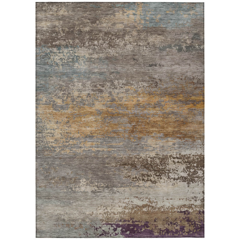 Tapis intérieur lavable abstrait gris et mauve 9 pi x 12 pi, Rectangle 9 pi x 12 pi