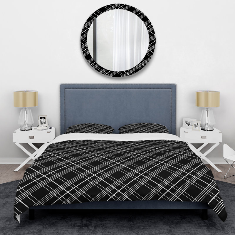 Tartan à carreaux noirs - ensemble de housse de couette abstrait - microfibre de polyester