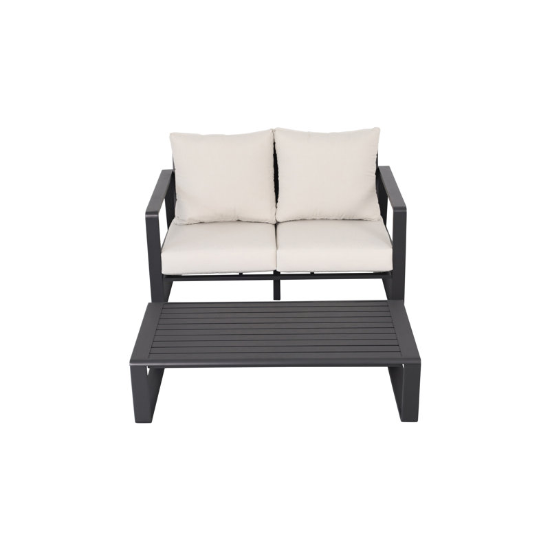 Collection double et table basse Yb15052, coussins beiges, aluminium, salon essentiel élégant avec accessoire brun