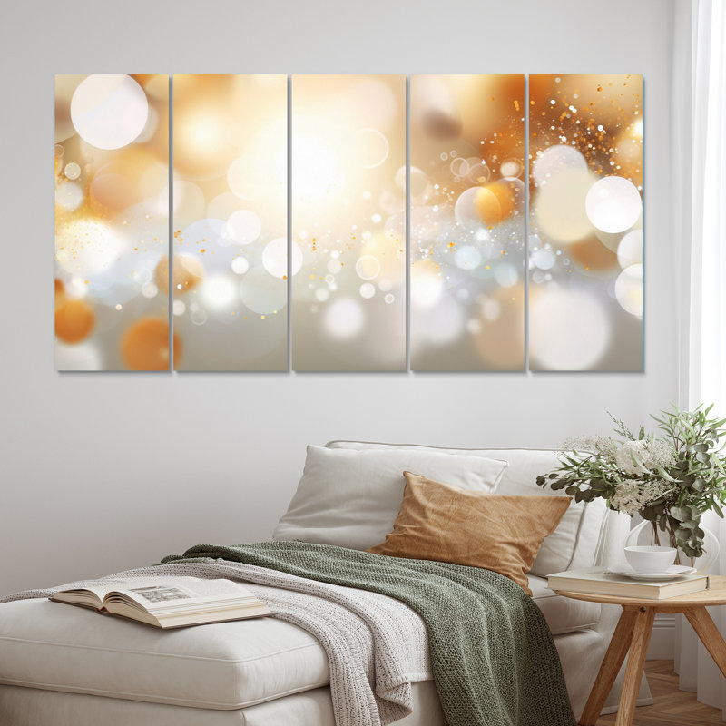Or et blanc, fractale, raz-de-marée, art mural sur toile, 5 panneaux égaux