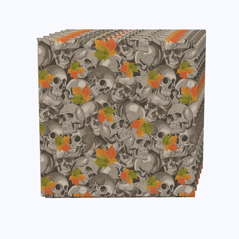 Polyester Floral Square Napkin, Steel Fall Skulls