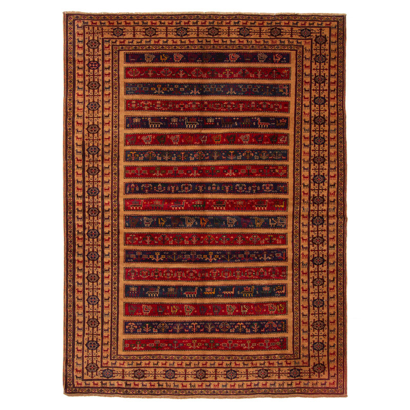 Tapis unique en laine noué à la main brun clair 6 pi 8 po x 9 pi 0 po Teimani