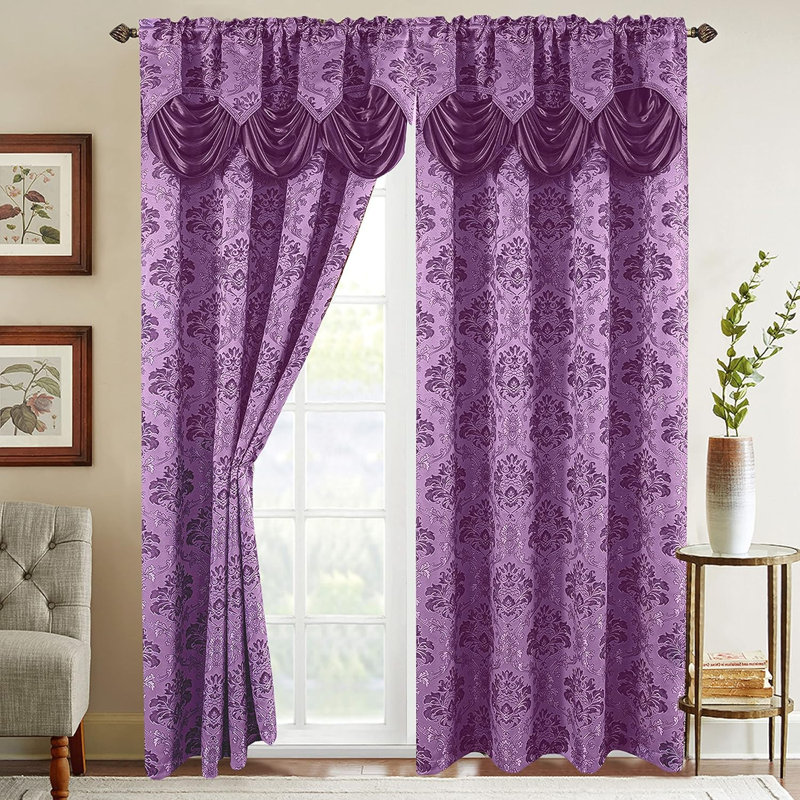 Valance Semi Sheer Curtain Pair, Purple