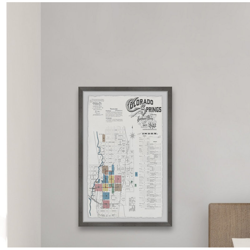 Colorado Springs Map - Reproduction d'art graphique sur papier encadré, H 36 po x l 24 po x P 1,5 po
