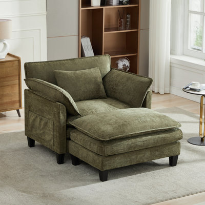 Chaises d'appoint spacieuses en chenille avec repose-pieds, style moderne pour la maison