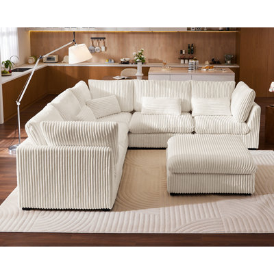 Oversized Modular Sofa Extra Deep Cloud Corduroy Sectional Couch With Ottoman Chaise, Fsc Certified by Latitude Run