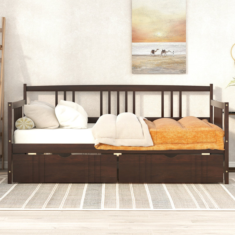 Solid Wood Twin Daybed In With Functional Drawer Units - Improves Room Organization -Colored Size Two Modules For A Versatile Bedroom Setup