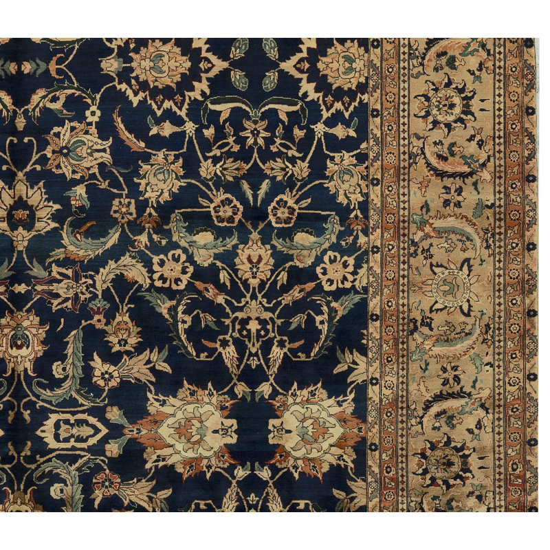 Tapis bleu et brun noué à la main de haute qualité