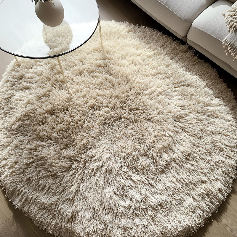 Diano Hand-Woven Shaggy Handmade Polyester Pile Area Rug with Brown, White, Silver Accents, Round 7'9"