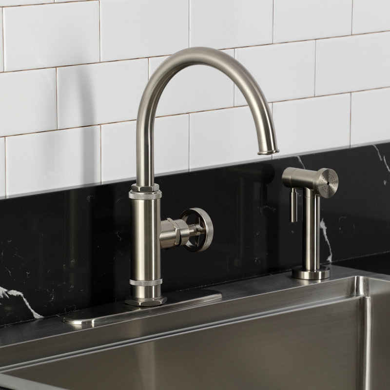 Kingston Brass Ostro Single-Handle Deck Mount Kitchen Faucet, Brushed Nickel