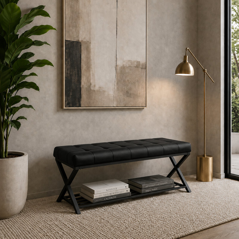 Banc rembourré avec rangement pour chaussures Richia, Noir