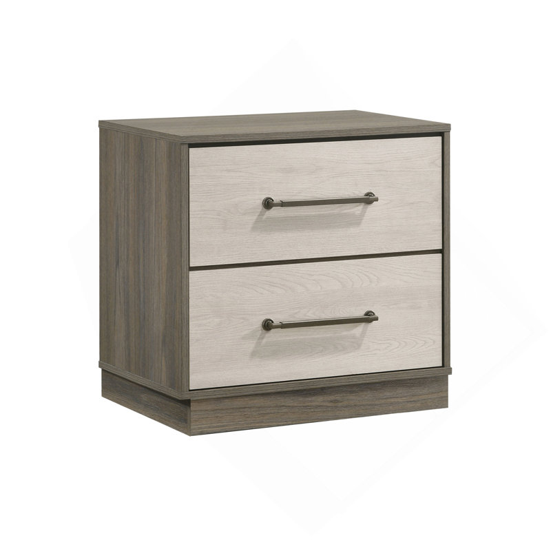 Table de chevet 2 tiroirs avec base flottante, chêne gris
