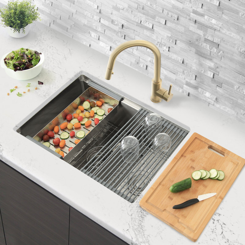 Versa STYLISH 28 inch Workstation 60/40 Double Bowl Undermount 16G Kitchen Sink with Accessories included
