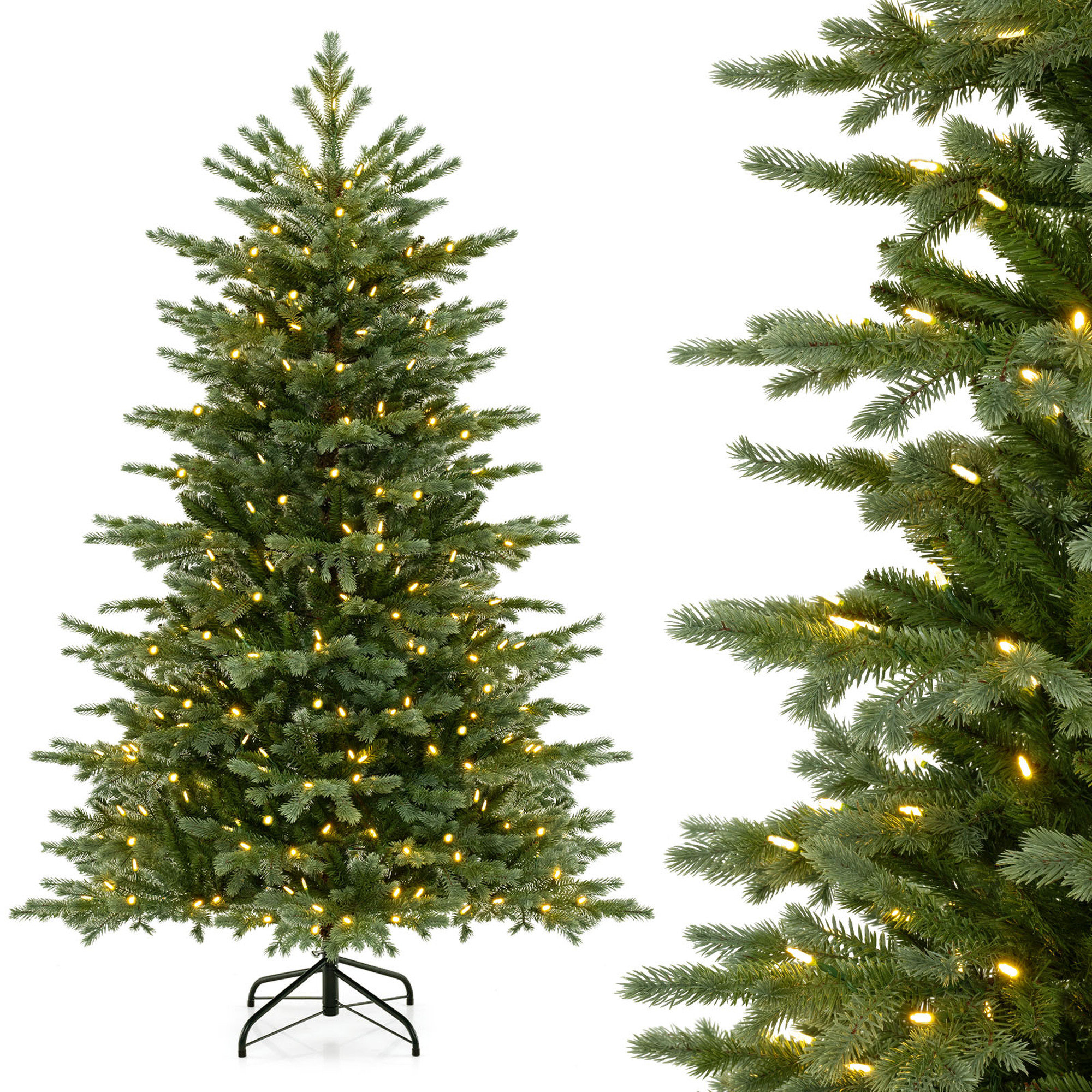 Artificial Christmas Tree With 2116 Lush Pvc & Pe Tips 300 Led Lights, 6'