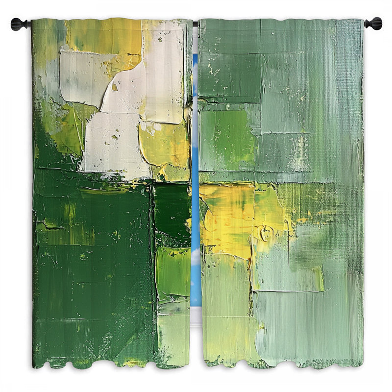 Rideaux de fenêtre verts blocs abstraits minimalistes - 2 panneaux, L 56 po x L 78 po