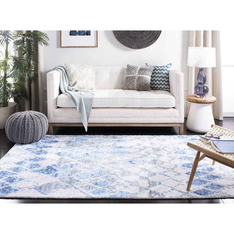Tapis ivoire / bleu touffeté à la main Conness, Rectangle 5 pi x 8 pi