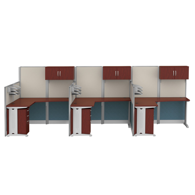 Poste de travail à panneau en forme de L pour 3 personnes 64,5 po x 63 po x 195 po Regency Instant Office avec rangement Hansen