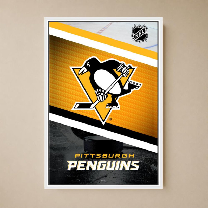 Décoration murale des Penguins de Pittsburgh (NHL), H 36 po x l 24 po, Cadre flottant biseauté, Blanc