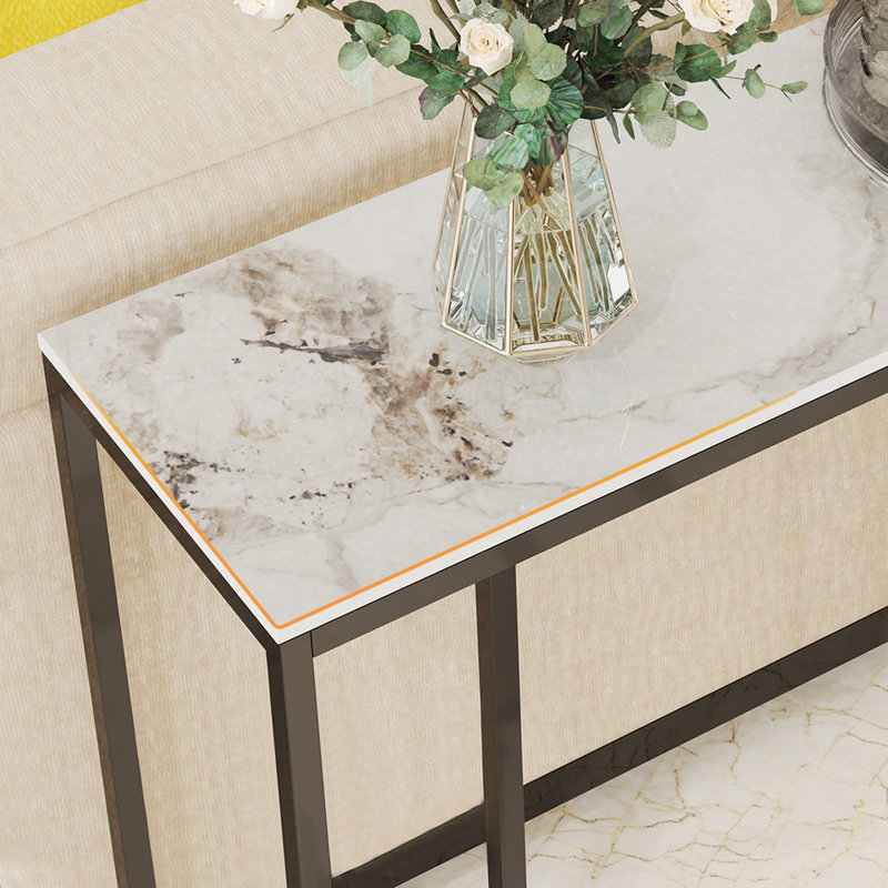 Dali 254cm Marble Top Console Table, White/Gray Marble