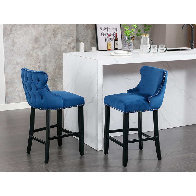 Tabourets de bar rembourrés en velours avec boutons capitonnés