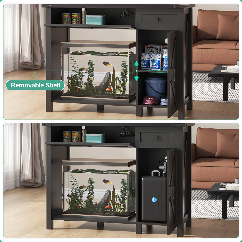 Black Farmhouse 40 Gallon Aquarium Stand with Storage Cabinet