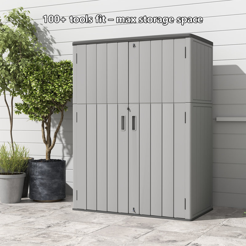 Yardgrace 420 Gallons Double-door Vertical Resin Storage Cabinet With Floor, Gray