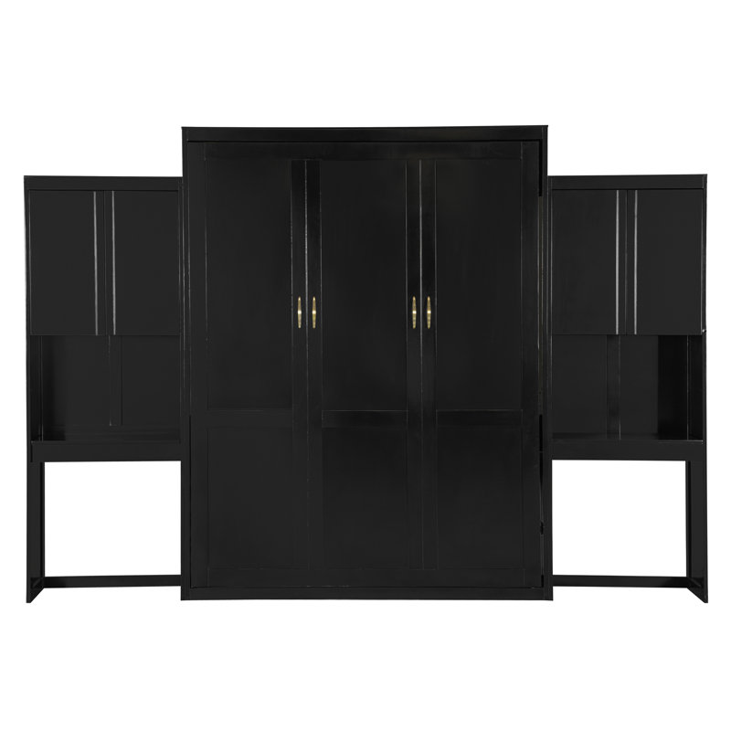 Grand lit escamotable avec bureau, coiffeuse et armoires - Lit mural multifonctionnel peu encombrant, espresso, Espresso
