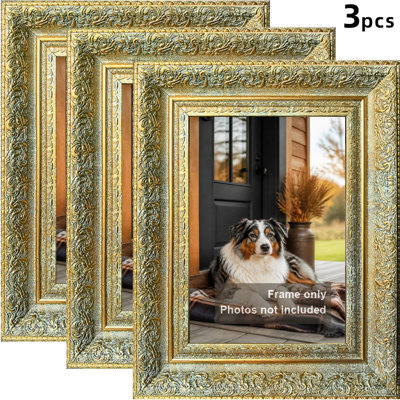 8" x 10" Antique Gold 3 PCS Traditional Picture Frame for Office Shelf Styling