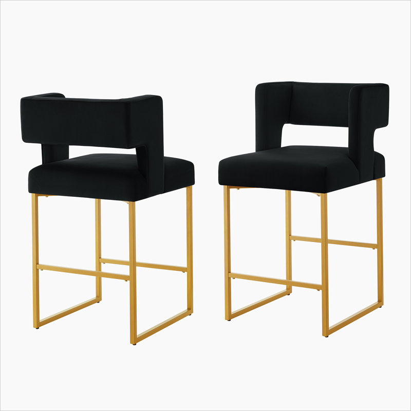 Modern Fashion Counter Height Bar Stools with Unique Square Open Backres, Black