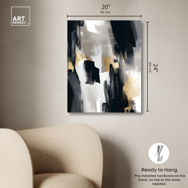 Lost Between Canvas Modern Black and White Abstract Wall Art, 20" x 24"