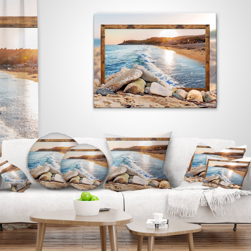 Framed Effect Rocky Beach - Beaches Printed Throw Pillow