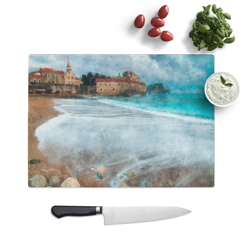 Montenegro Beach Painting Chopping Board, 0.4cm H x 20cm W x 28.5cm L