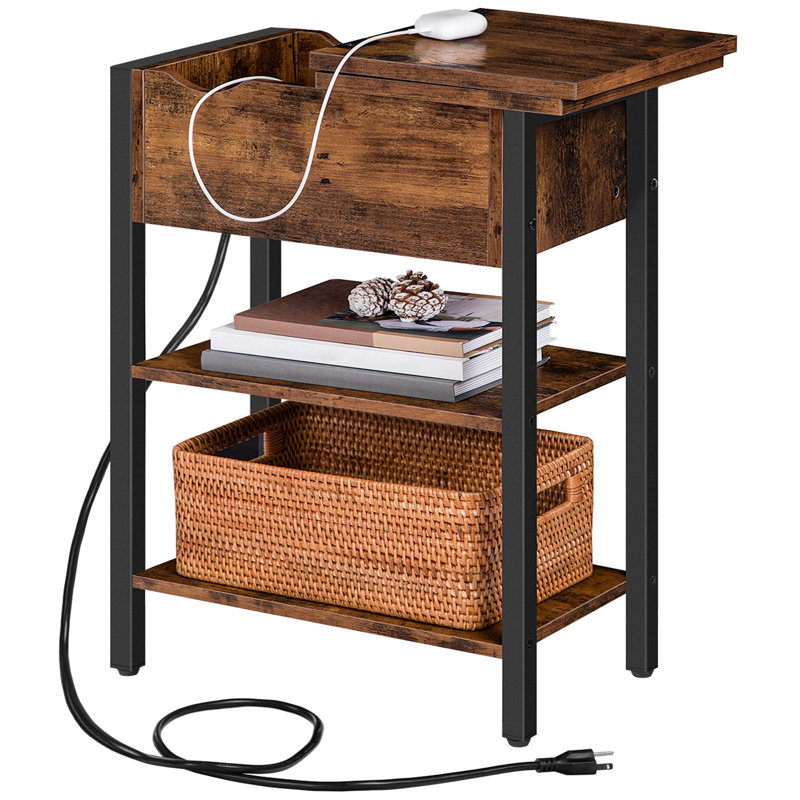 Mychele 25.2" Tall End Table with Storage and Charging Station, Brown