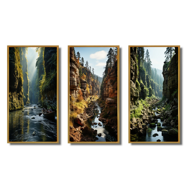 «USA Columbia River Gorge», 3 pièces sur toile, Encadrement doré, H 28 po x l 36 po