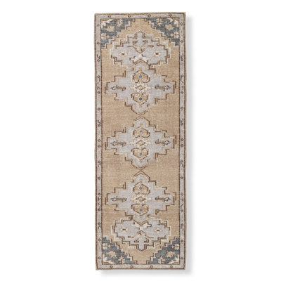 Tapis oriental en laine noué à la main brun clair / gris / bleu clair Levi