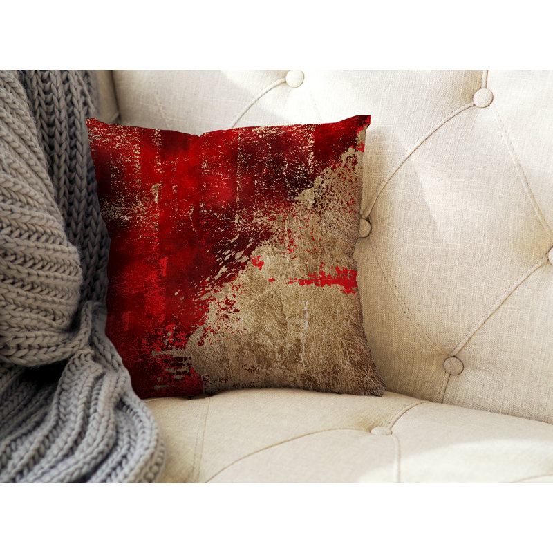Coussin intérieur / extérieur Lincolnwood, H 15 po x l 15 po, Rouge/doré