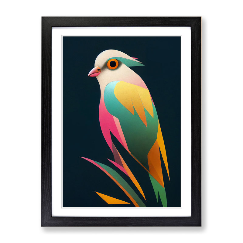 FRM-V0523-252X Bird Retro 1 Piece Single Picture Frame Wall Art, 34cm H x 25cm W x 2cm D, Oak Framed