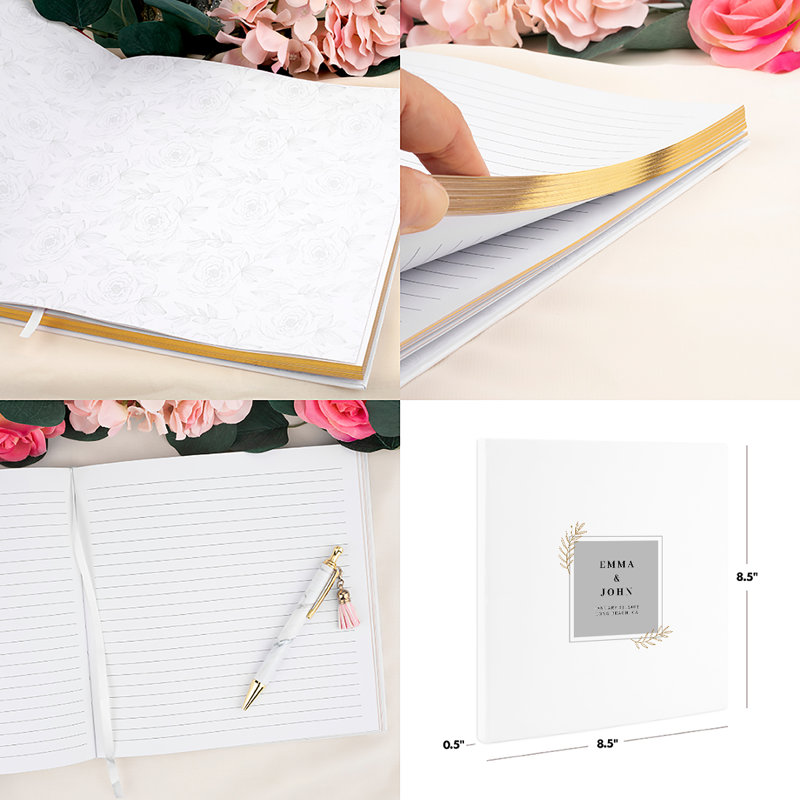 Livre d'or de mariage gris avec tiges de feuilles minimes, Oui