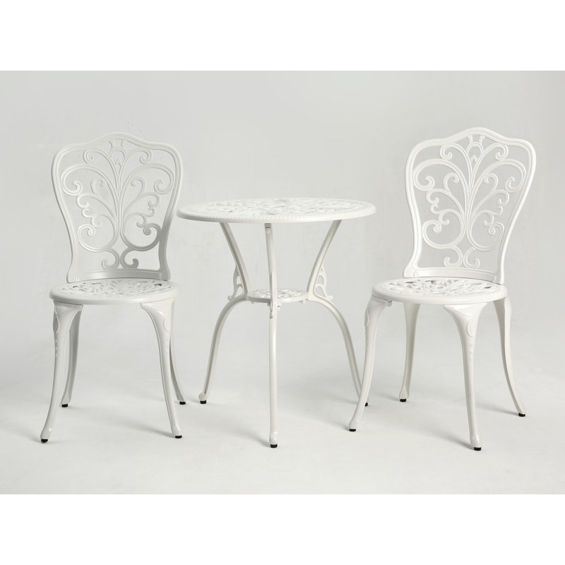 Ensemble bistro d'extérieur 3 pièces avec motif floral décoratif, Blanc