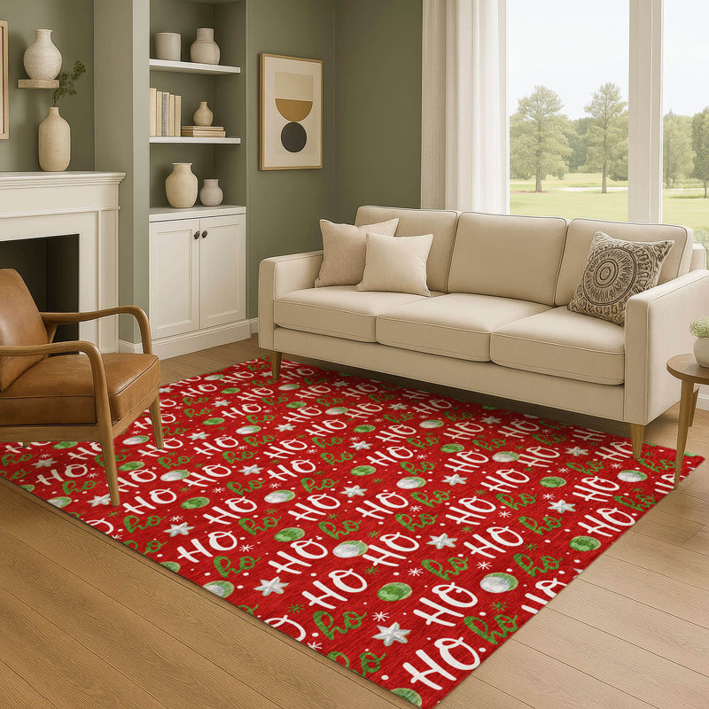 Tapis de Noël HohoHo lavable à la machine de qualité supérieure Lelland AMF1810, Rectangle 10 pi x 14 pi