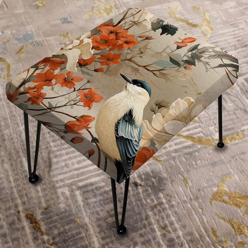 Bird Illustrations - Floral Rectangle Ottoman