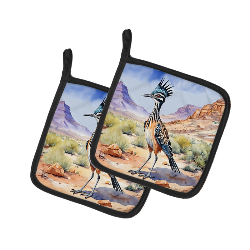 New Mexico Greater Roadrunner Pair of Pot Holders