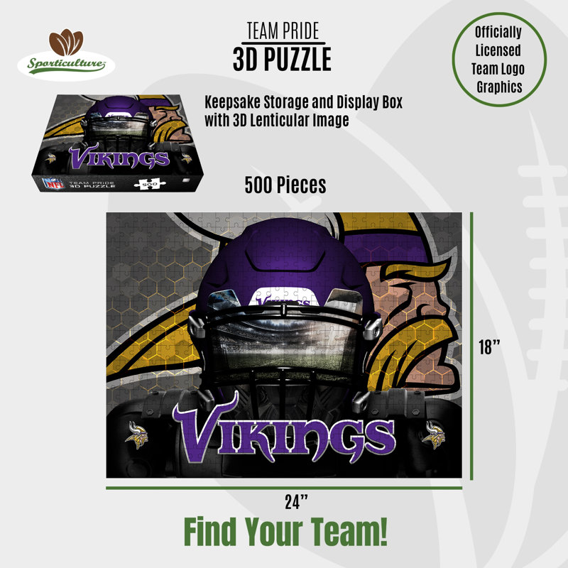 Casse-tête 3D de 500 pièces représentant le masque des Vikings du Minnesota (NFL)., Minnesota Vikings