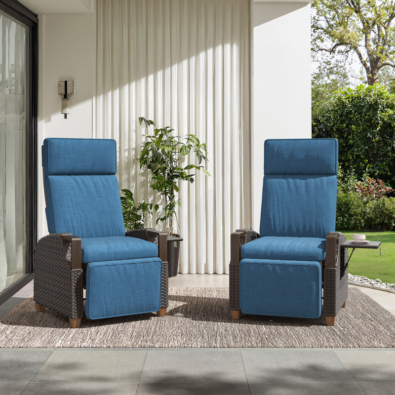 Garden Air Pump Lounge Chair with Cushion, Independent Back & Footrest Adjustment, Set of 2, Blue