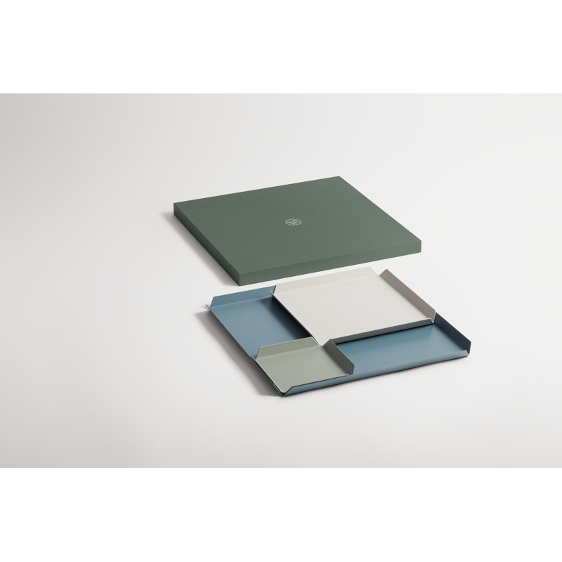 Square Decorative Tray, Blue/White/Green
