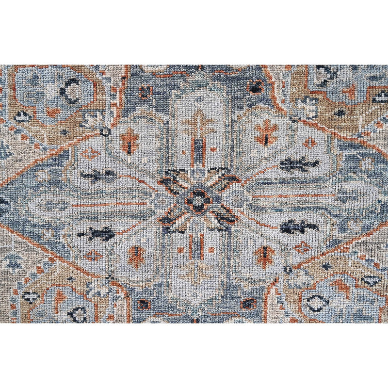 Hand Knotted Wool Oriental Area Rug in Gray/Navy/Orange/Silver, Rectangle 8' x 10'