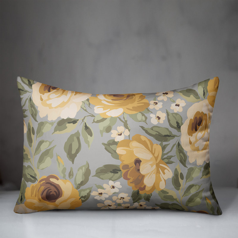 Flowers 16 Outdoor Rectangular Pillow Cover & Insert, Gray