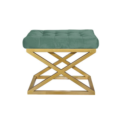 Stylish Pouffe Ottoman, Gold & Green, 19.7 x 16.5 x 15.7 inches | 100% Metal Frame, 100% Polyester Babyface Fabric | Perfect for Living Room, Bedroom, & Entryway - Versatile Seating & Decorative Accent