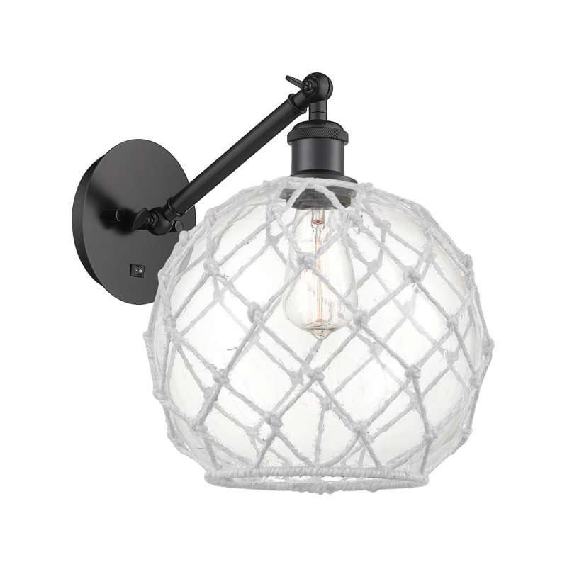 Ballston - Homburg - 1 Light Adjustable Sconce, Matte Black, Clear Glass with White Rope