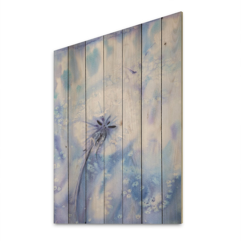 Fleur de pissenlit en hiver - peinture sur bois sans cadre, H 20 po x l 12 po x P 1 po
